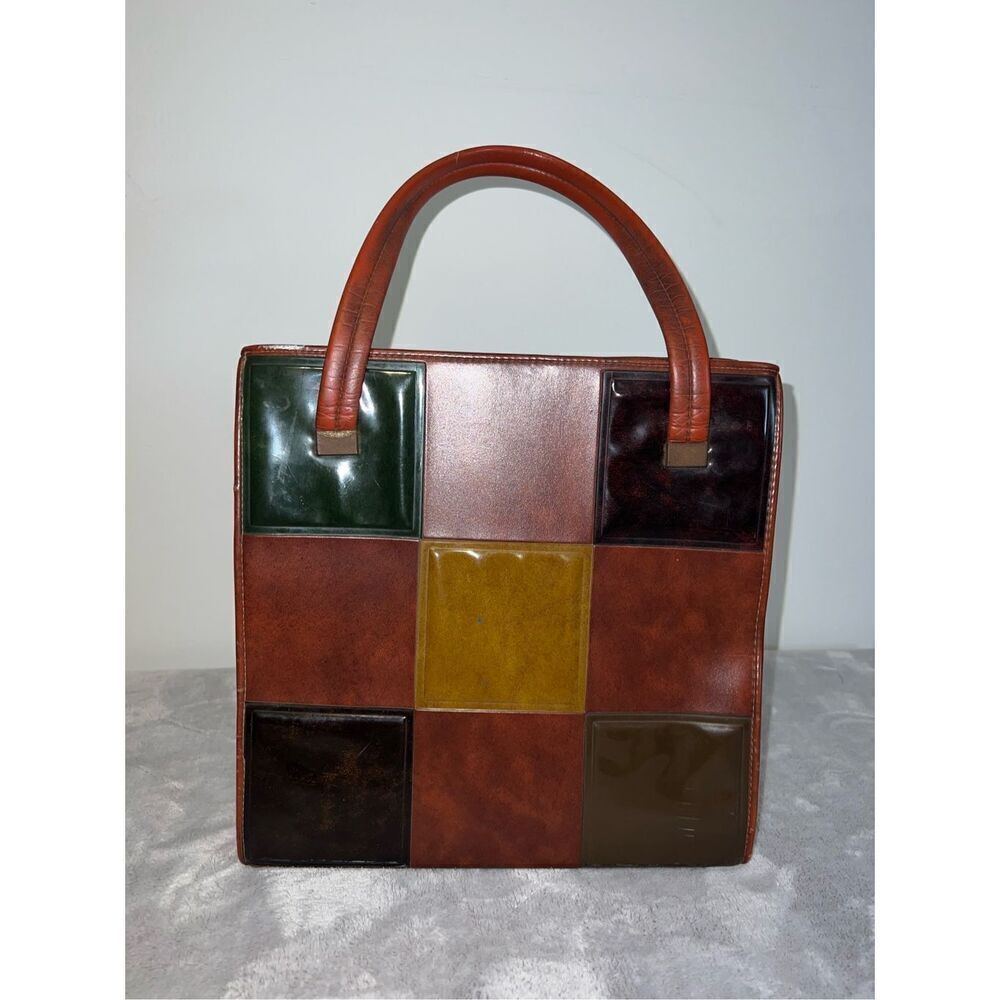 Iconic VINTAGE Patchwork Bag “Friends” Phoebe Square Leather Tote - Picture 1 of 12